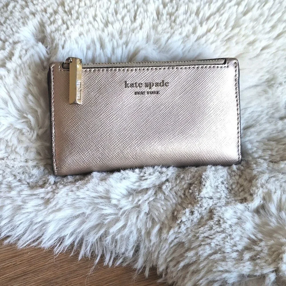 Kate Spade New York Spencer Metallic Slim Bifold Wallet Rose Gold Small Pink